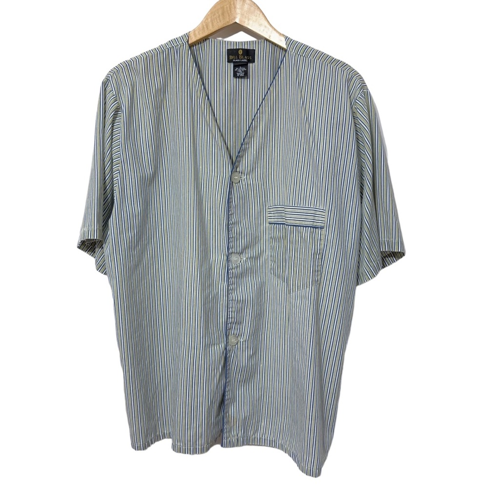 Bill Blass Mens Black Label Button Down Striped Pajama Top